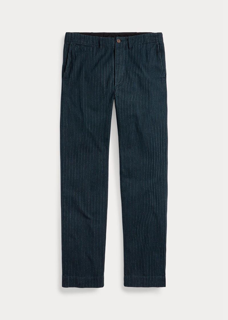 Pantalones RRL Hombre Officer Pinstripe Herringbone Chile Azul Marino BFIZN-6291